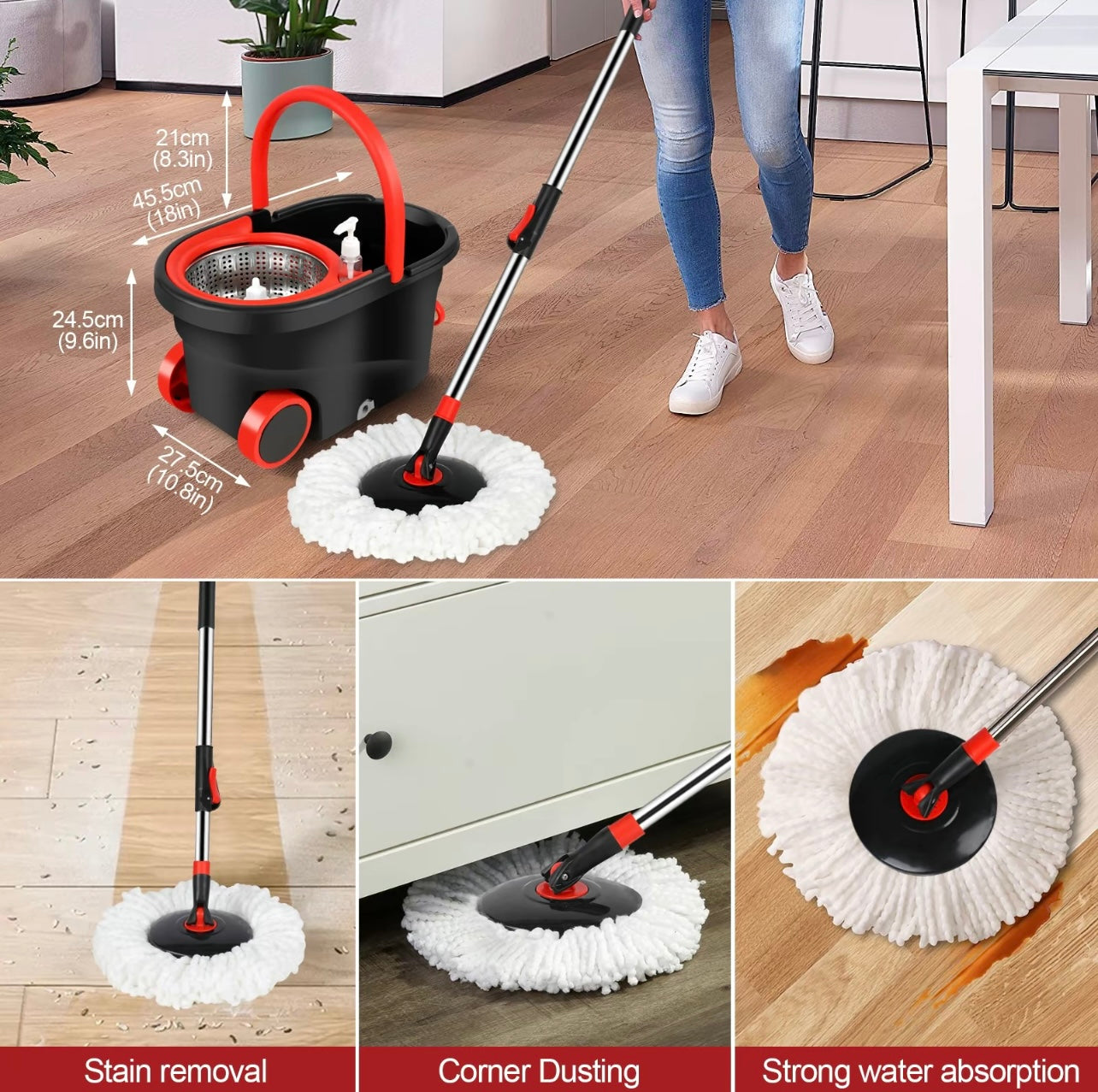 Self-Cleaning Spin Mop & Bucket with Microfiber Pads – No Touch, No Mess