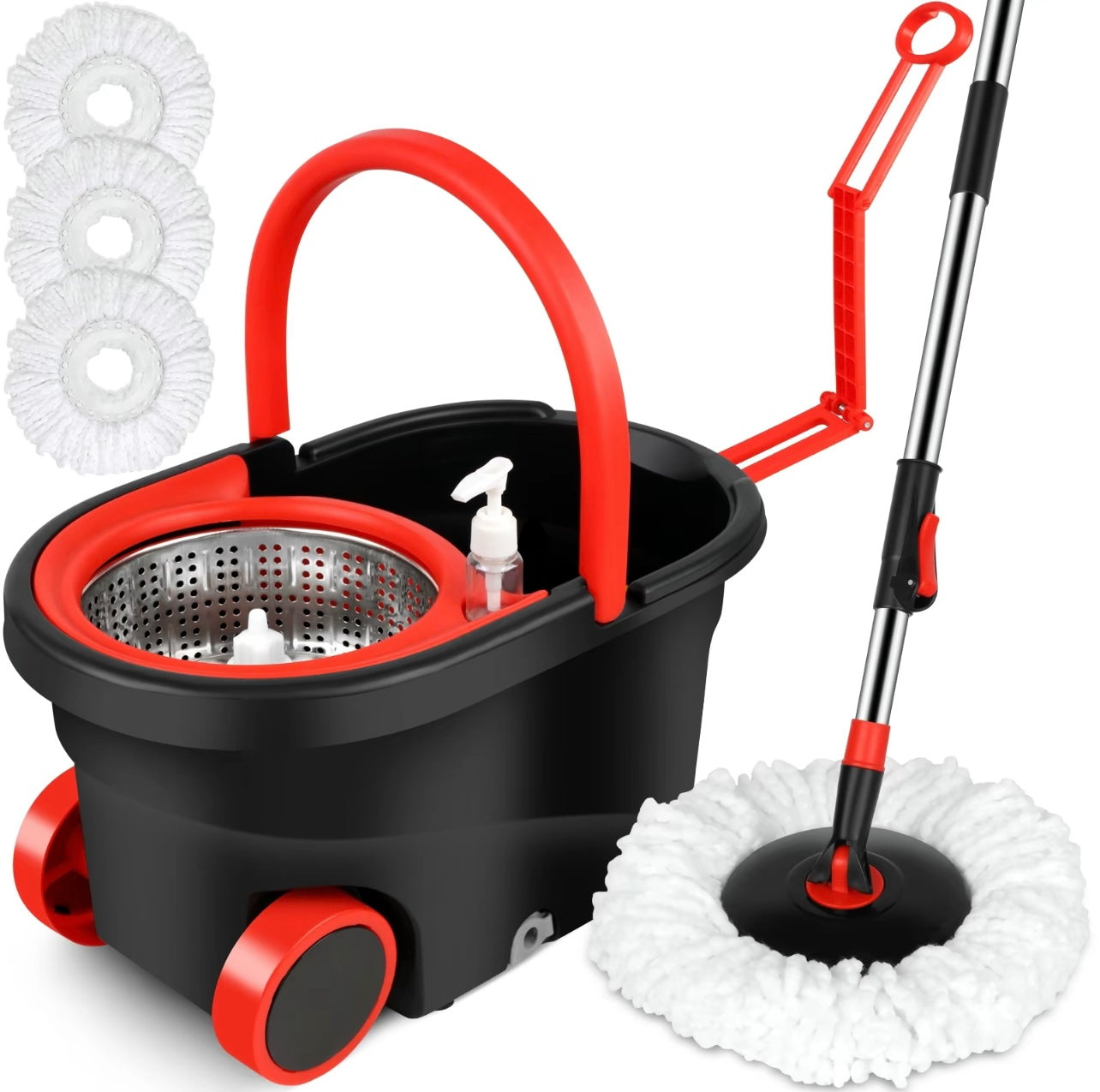 Self-Cleaning Spin Mop & Bucket with Microfiber Pads – No Touch, No Mess