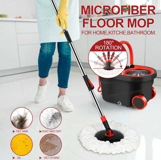 Self-Cleaning Spin Mop & Bucket with Microfiber Pads – No Touch, No Mess